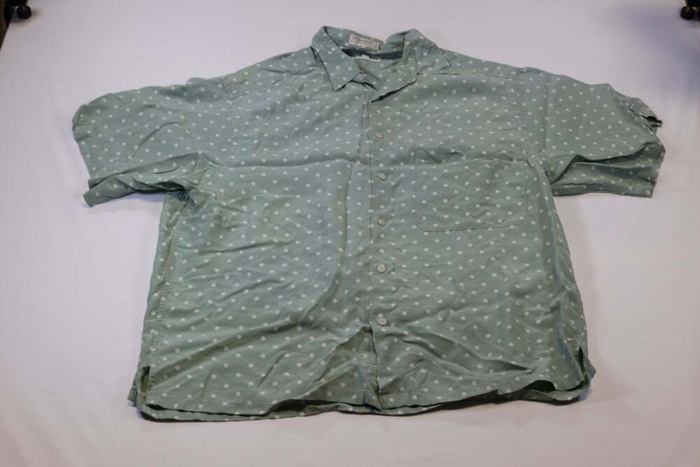 Claiborne Mint Green Polka Dot Rayon Short Sleeve Button Down Shirt